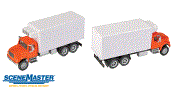 1:87 Scale - International 4900 Dual - Axle Refrigerated Van - Orange Cab / White Box